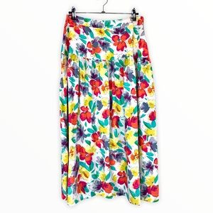 80’s Vintage White Multicolor Floral Midi Skirt